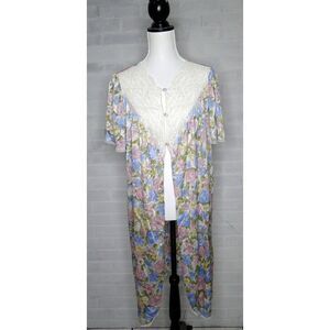 Vintage Vassarette Floral Nylon Lace House Dress House Coat Womens Large